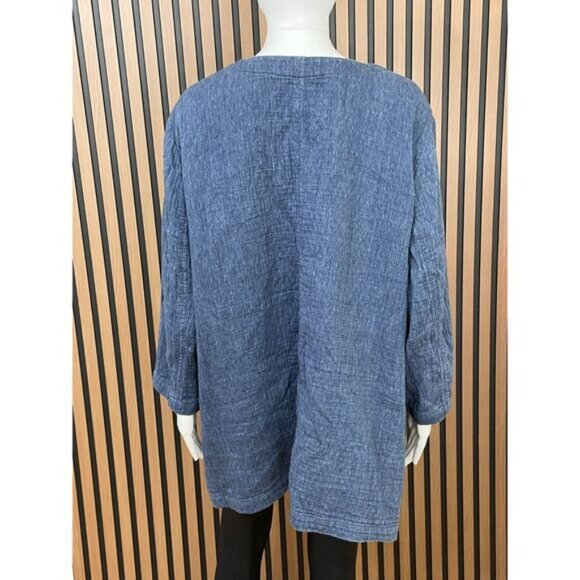 Eileen Fisher Women's 3X Blue Sweater Organic Cotton Linen Cardigan Open Front - Picture 2 of 9
